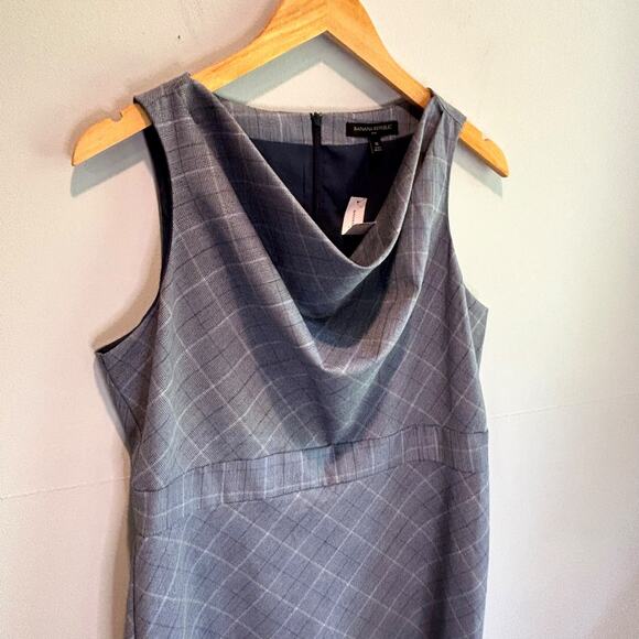 Banana Republic Factory Cowl Neck Midi Dress in Preppy Navy Plaid - size 10 - Picture 2 of 7